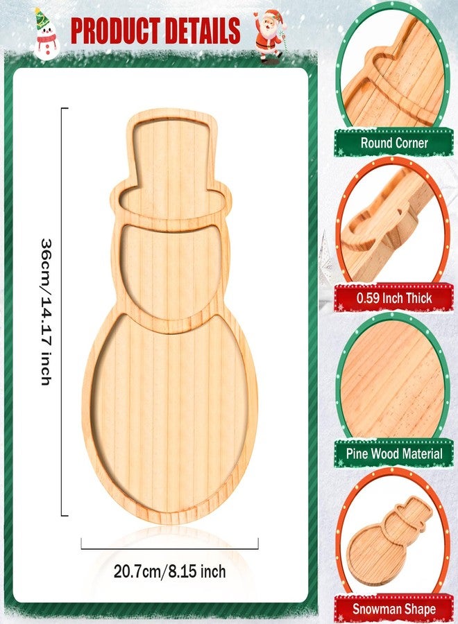 FOBSME Christmas Wooden Serving Tray Snowman Platter Charcuterie Board Cheese Cookie Snack Dish for Xmas Winter Holiday Housewarming Table Supply, 14.17x8.15x0.59 - Image 2