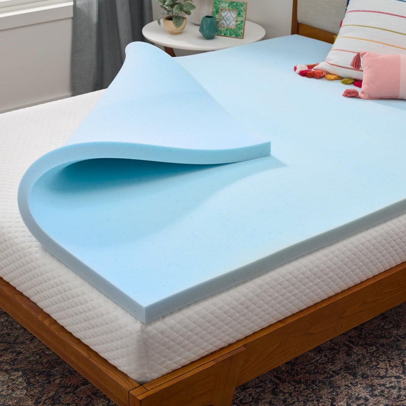 LINENSPA LINENSPA Memory Foam Mattress Topper  2 Inch Gel Infused Memory Foam  Plush Feel  Cooling and Pressure Relieving  CertiPUR Certified  Dorm Room Essentials  Short Queen Size 
