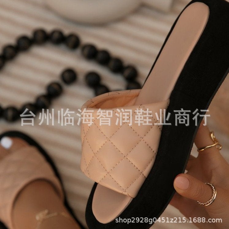 Za'S 2024 New Casual Thick-Soled Platform Shoes Plaid Stitching Slippers For Women Slippers - Image 1