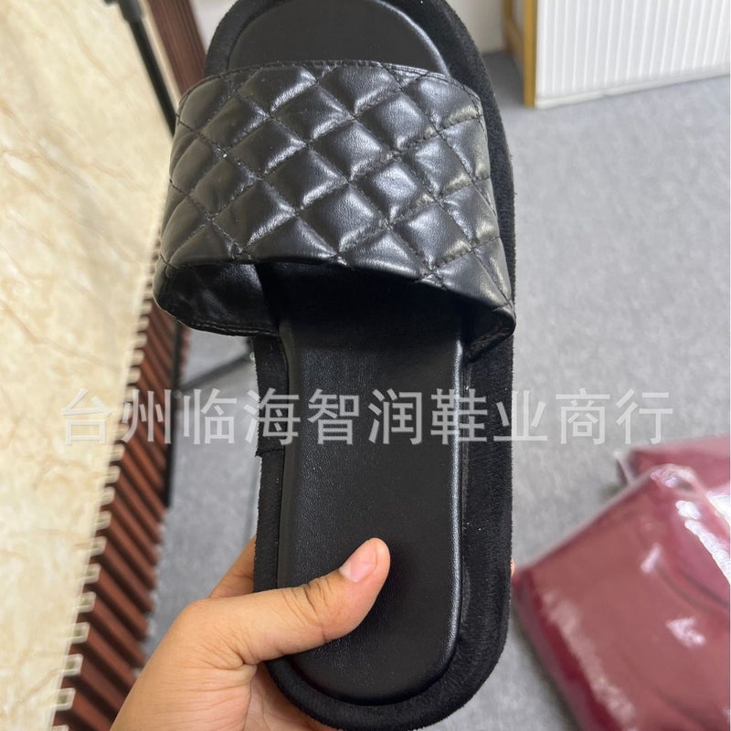 Za'S 2024 New Casual Thick-Soled Platform Shoes Plaid Stitching Slippers For Women Slippers - Image 2