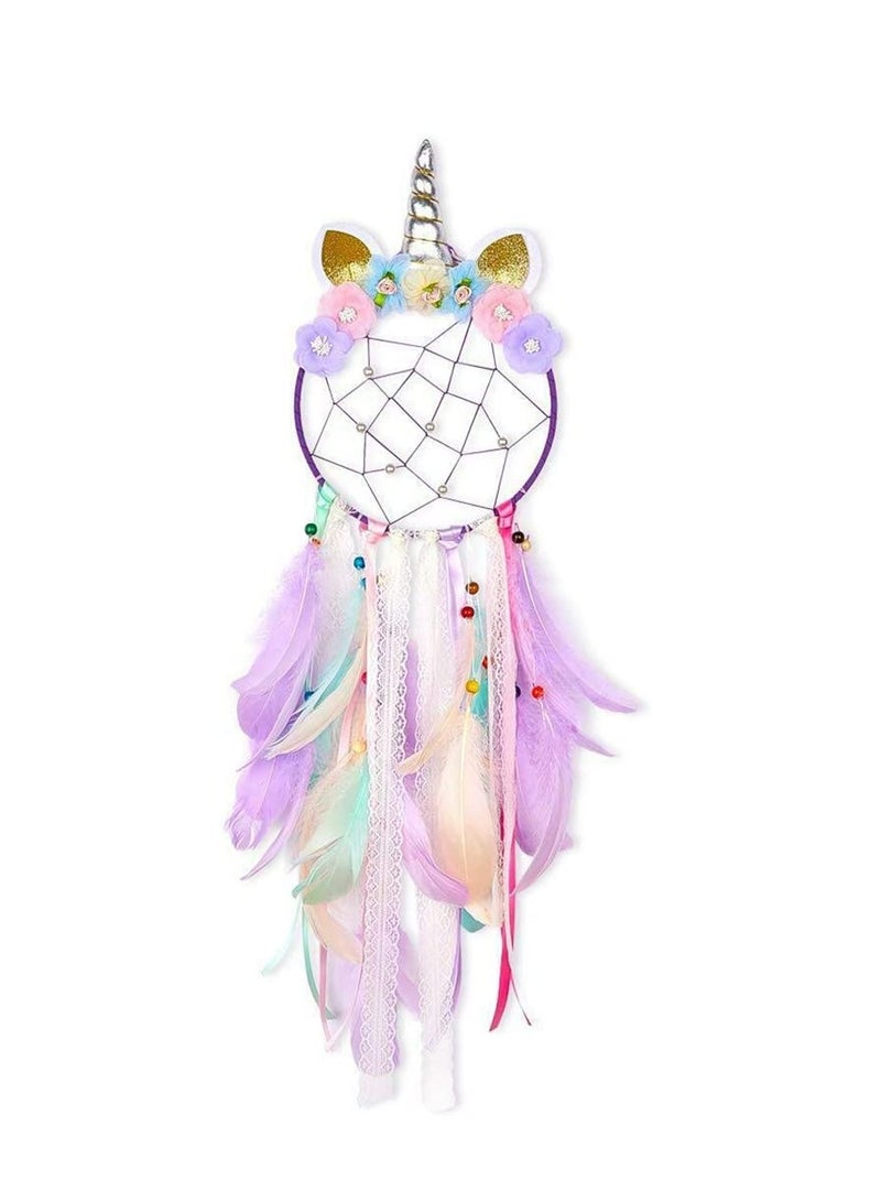 Unicorn Dream Catcher with Colorful LED Lights - Perfect Wall Decor for Kids' Bedrooms, Ideal Birthday & Festival Gift, Pink Design (Battery Not Included)  - Image 1