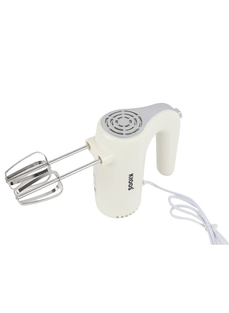 KROOS Hand Mixer with Two Beaters for Whipping Eggs and Cream Two Hooks for Mixing Dough 150W White - Image 1