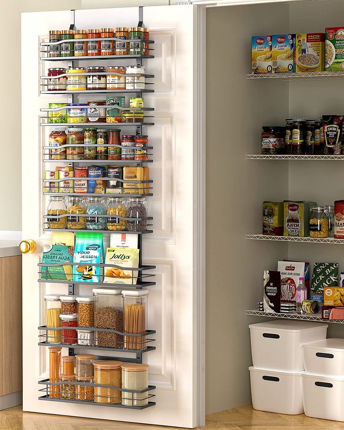 Moforoco 9-Tier Over The Door Pantry Organizer, Pantry Organization and Storage, Black Hanging Basket Wall Spice Rack Seasoning Shelves, Home & Kitchen Bedroom Bathroom House Essentials - Image 1
