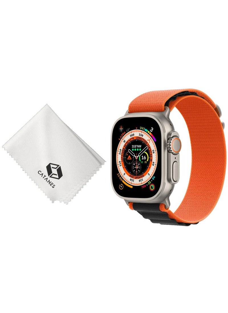 CATANES 2 Packs Of Apple Watch Band and Microfiber Cloth Alpine Loop Band 49mm 45mm 44mm 42mm Women Men Adjustable with Metal G-Hook Strap for iWatch Ultra Series SE 8/7/6/5/4/3/2/1 Orange Black  - Image 2
