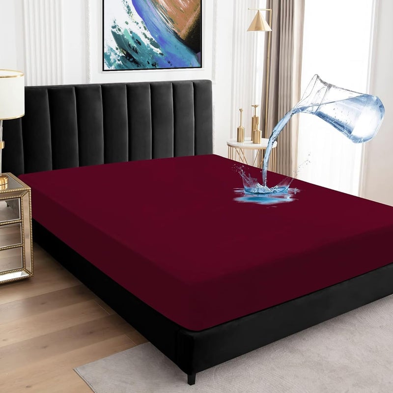 Bey Bee BeyBee 100 Waterproof Premium Cotton Terry Mattress Protector Breathable Hypoallergenic Washable 2X Absorbency Ultra Soft Easy Elastic Fitted Bed Protector Size78 72 Maroon - Image 1