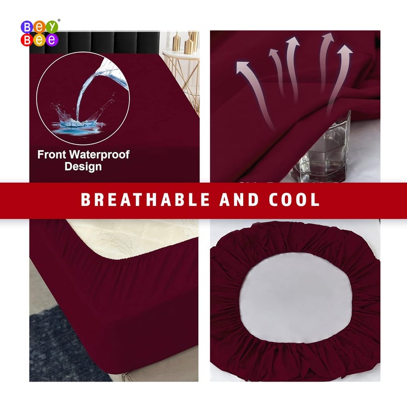 Bey Bee BeyBee 100 Waterproof Premium Cotton Terry Mattress Protector Breathable Hypoallergenic Washable 2X Absorbency Ultra Soft Easy Elastic Fitted Bed Protector Size78 72 Maroon - Image 4