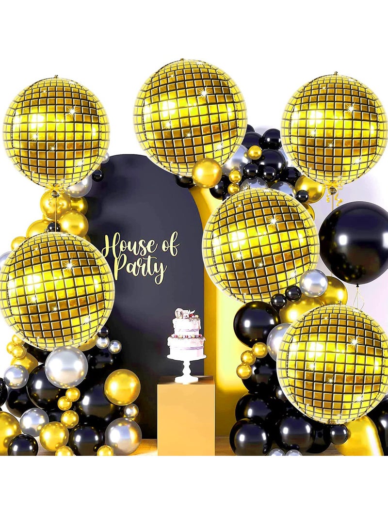 KASTWAVE Mirror Balloons, 6 Pcs Disco Metallic Balloons for 70s Party Decorations, 360 Degree 4D Round Sphere Ball Balloons, Mylar Balloons for Birthday Party (56 cm/22 inch, Gold) - Image 2
