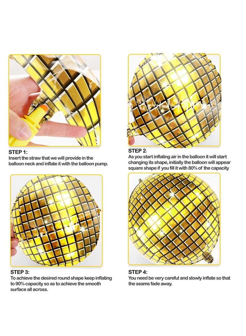 KASTWAVE Mirror Balloons, 6 Pcs Disco Metallic Balloons for 70s Party Decorations, 360 Degree 4D Round Sphere Ball Balloons, Mylar Balloons for Birthday Party (56 cm/22 inch, Gold) - Image 5