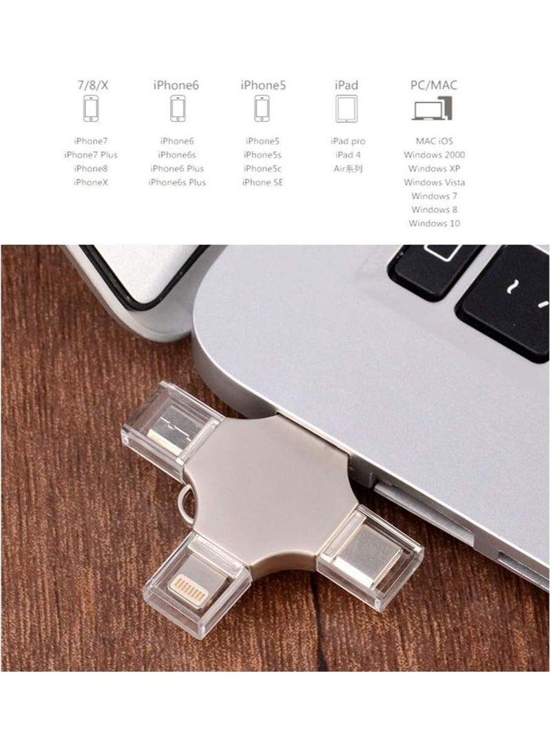 محرك أقراص فلاش BXDZOOER عالي السرعة USB C ذاكرة فلاش 128 جيجابايت 4 في 1 متعددة الوظائف مع منافذ Micro Type-C لأجهزة Android الذكية Iphone Pad MacBook والكمبيوتر المحمول WZT-SZ003 (فضي) - Image 3