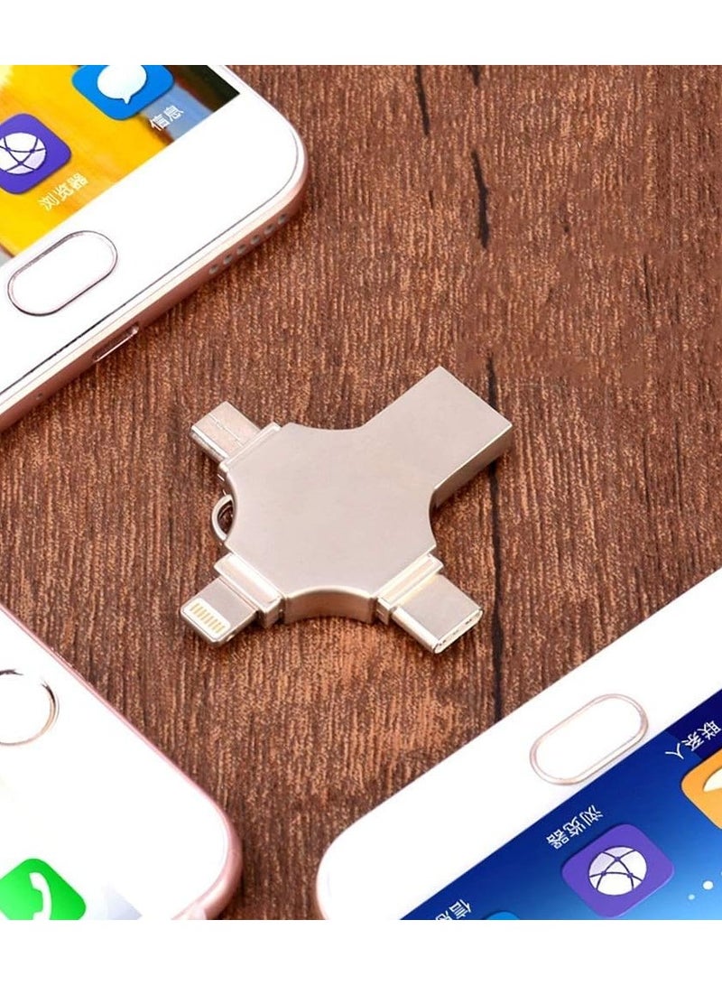 محرك أقراص فلاش BXDZOOER عالي السرعة USB C ذاكرة فلاش 128 جيجابايت 4 في 1 متعددة الوظائف مع منافذ Micro Type-C لأجهزة Android الذكية Iphone Pad MacBook والكمبيوتر المحمول WZT-SZ003 (فضي) - Image 2
