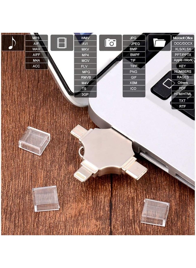 محرك أقراص فلاش BXDZOOER عالي السرعة USB C ذاكرة فلاش 128 جيجابايت 4 في 1 متعددة الوظائف مع منافذ Micro Type-C لأجهزة Android الذكية Iphone Pad MacBook والكمبيوتر المحمول WZT-SZ003 (فضي) - Image 4