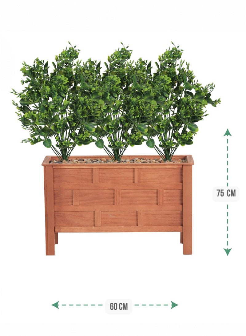 Tala Artificial Plant with 24 Dense Green Branches | Rectangular Wooden Planter Decorated with Natural Pebbles | 75 cm Height × 60 cm Length - Image 1
