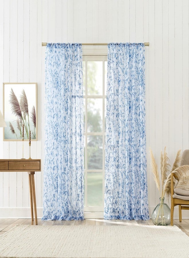 No. 918 Ambree Vintage Floral Sheer Rod Pocket Curtain Panel, 51" x 63", Chinoiserie Blue - Image 5