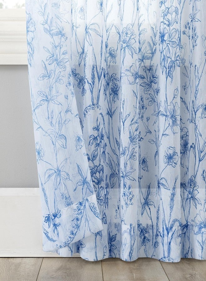 No. 918 Ambree Vintage Floral Sheer Rod Pocket Curtain Panel, 51" x 63", Chinoiserie Blue - Image 3