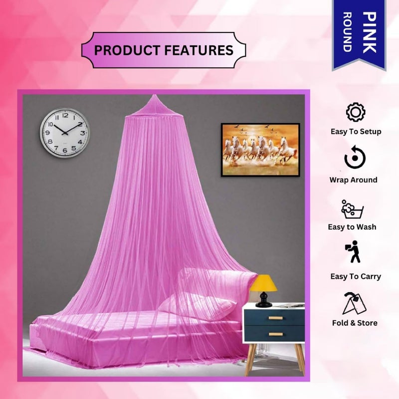 ATTILIO Mosquito Net for Hanging Double Bed | King Size Embroidery Machardani | Nylon 30GSM Strong Net | Canopy Tent for Bedrooom -Light Pink - Image 2