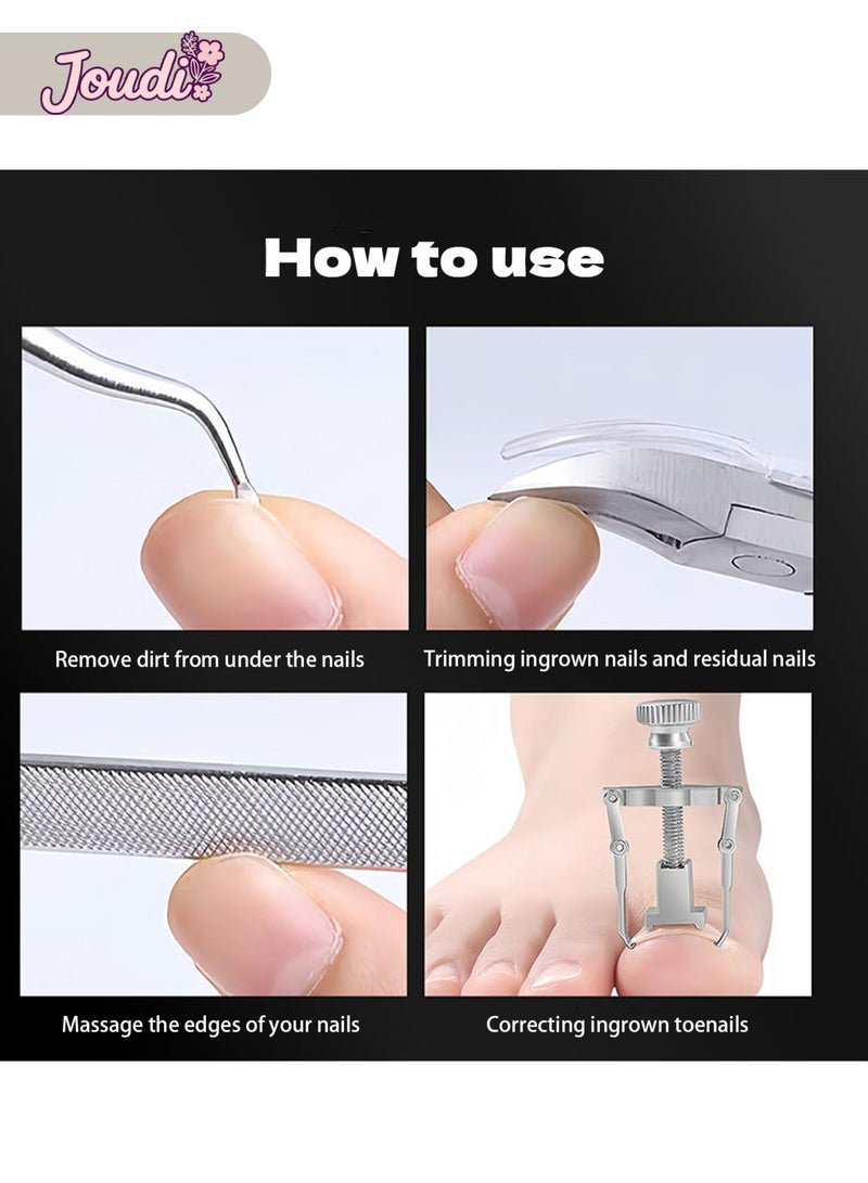 Joudi Professional 6-Piece Nail Care Kit – Stainless Steel Toenail Clippers Set with Corners, Cuticle Cleaner, and Nail File for Ingrown & Thick Nails - Image 2