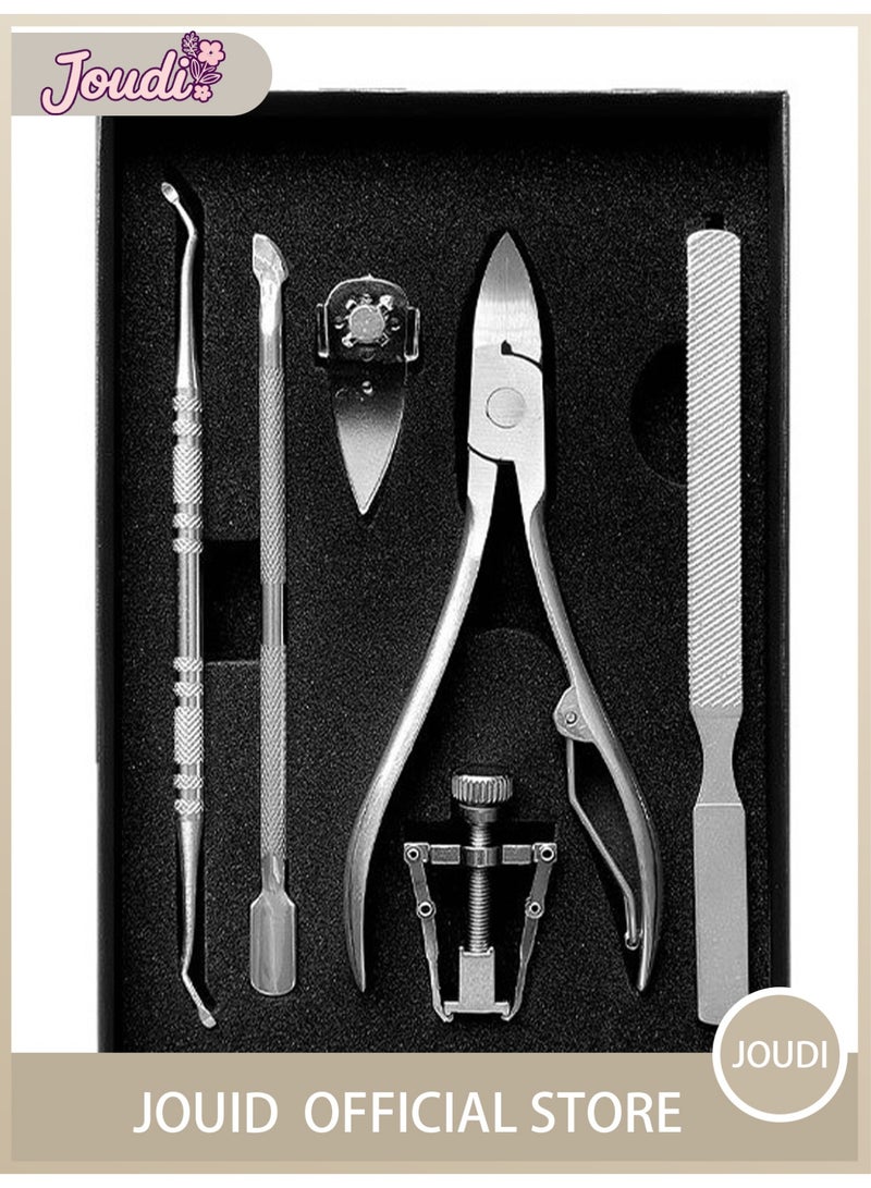 Joudi Professional 6-Piece Nail Care Kit – Stainless Steel Toenail Clippers Set with Corners, Cuticle Cleaner, and Nail File for Ingrown & Thick Nails - Image 1
