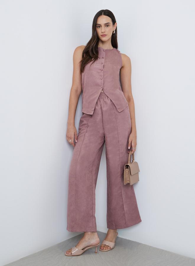 Styli Pink Corduroy Wide Leg Trousers - Image 1