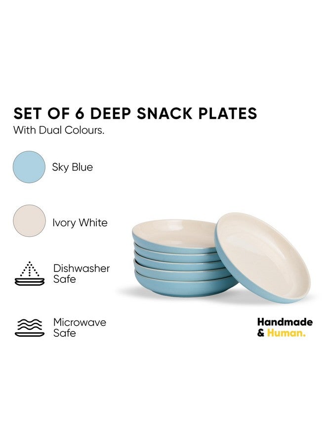 Shay طقم أطباق شاي للوجبات الخفيفة مكون من 6 قطع، سلسلة بطيئة زرقاء | تشطيب لامع | طقم أطباق الوجبات الخفيفة مكون من 6 قطع | أطباق حلوى | طبق وجبات خفيفة (أطباق وجبات خفيفة عميقة - زرقاء، 6 قطع) - Image 2