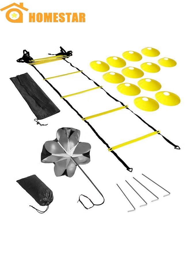 هومستر مجموعة تدريب المرونة السريعة، سلم مرونة سلم كرة القدم مع 12 مرحلة، مع 12 مخروط و 4 مخاطر، مجموعة تدريب لكرة القدم، كرة السلة، البيسبول، الهوكي - Image 1