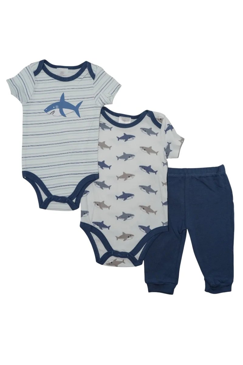 Bambimici Bambimici Shark Print Short Sleeve with Pyjama 3-Piece