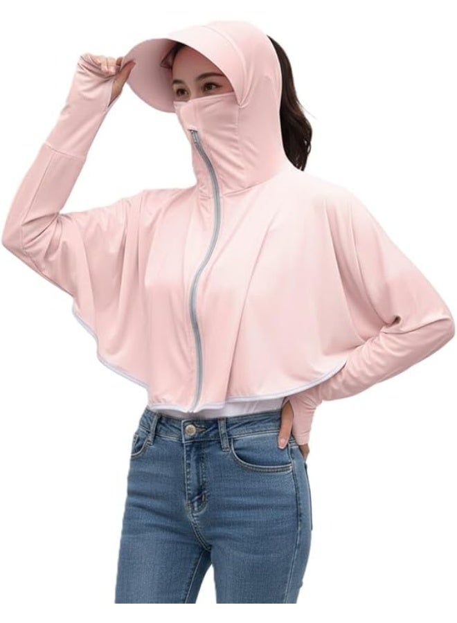 Alexvyan Pink Size-L Women's UV Protection Jacket, Lightweight Summer Sun Screen Hoodie with Visor, UPF 50+ Protection for Outdoors, Shirt Full Zipper Sun Protection Jacket- FIT 50-65 KG - Image 1