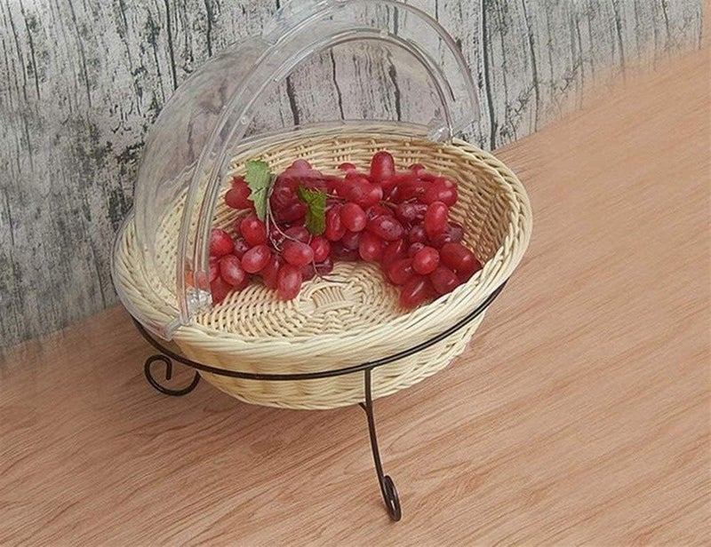 Paulsons Hospitality Round Bread Basket Fruit Basket with Transparent Dome Lid Basket For Restaurant/Home/Hotel Round Food Storage Basket Cake Stand Dome15"x4" (Pack of 1Pc)  - Image 2