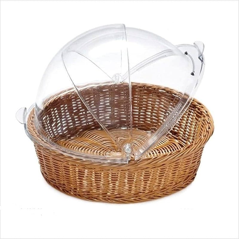 Paulsons Hospitality Round Bread Basket Fruit Basket with Transparent Dome Lid Basket For Restaurant/Home/Hotel Round Food Storage Basket Cake Stand Dome15"x4" (Pack of 1Pc)  - Image 1