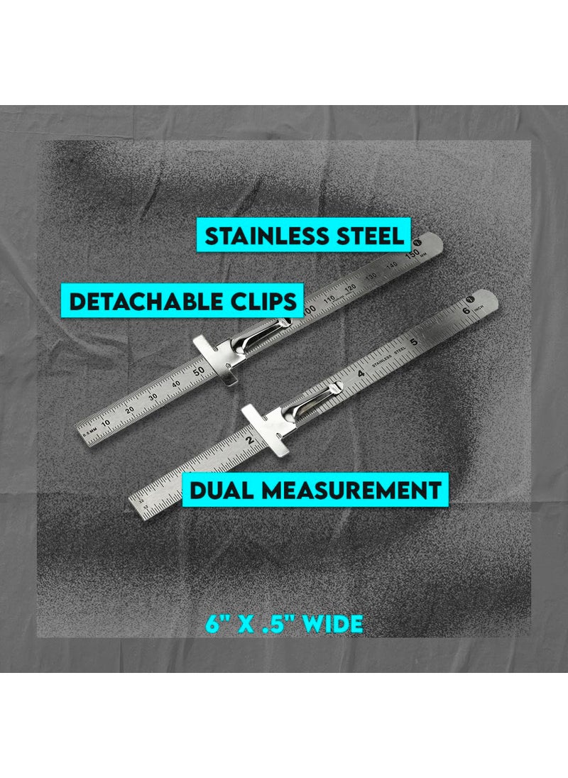 SE SE Stainless Steel SAE Metric Ruler Set - Stainless Steel Precision Ruler Measuring Tool - Detachable Clips - Set of 2 Pcs - 925PSR-2  - Image 2