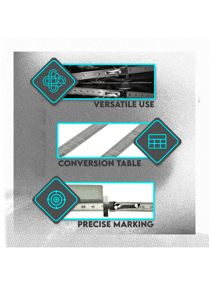 SE SE Stainless Steel SAE Metric Ruler Set - Stainless Steel Precision Ruler Measuring Tool - Detachable Clips - Set of 2 Pcs - 925PSR-2  - Image 3