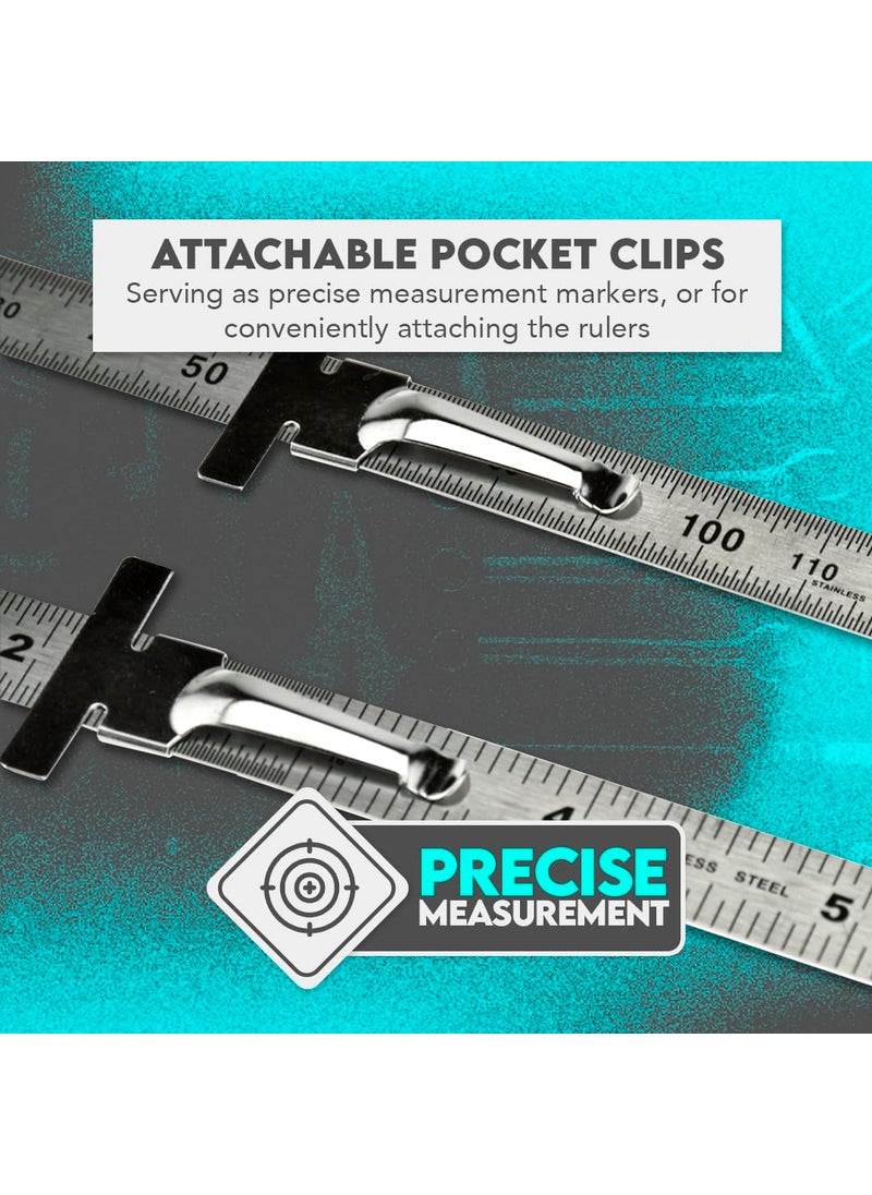 SE SE Stainless Steel SAE Metric Ruler Set - Stainless Steel Precision Ruler Measuring Tool - Detachable Clips - Set of 2 Pcs - 925PSR-2  - Image 4