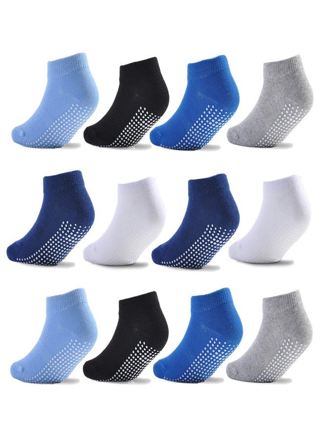 Epeius Baby Socks Low Cut Non-Slip Socks for Newborn Boys Boys Ankle Socks with Grips Value Pack 12 Pairs,Black/White/Grey/Navy/Blue/Sky-blue,0-6 Months - Image 1