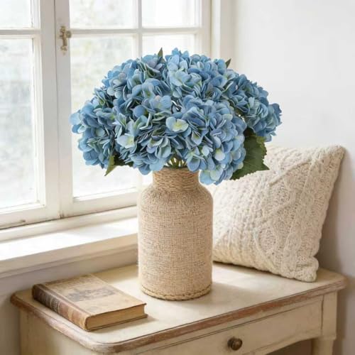 Kimura's Cabin 6pcs Hydrangea Artificial Flowers Silk Faux Hydrangea Flowers with Stems Fake Hydrangeas for Wedding Bouquets Arrangement Home Table Centerpieces Baby Shower Party Decoration(Blue) - Image 5