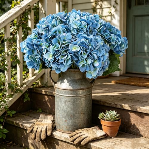 Kimura's Cabin 6pcs Hydrangea Artificial Flowers Silk Faux Hydrangea Flowers with Stems Fake Hydrangeas for Wedding Bouquets Arrangement Home Table Centerpieces Baby Shower Party Decoration(Blue) - Image 4