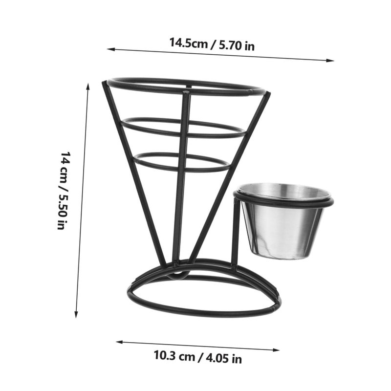 Stainless Steel Cone French Fry Stand with Sauce Cup Holder Portable Snack Basket for Home Party Restaurant - Image 3