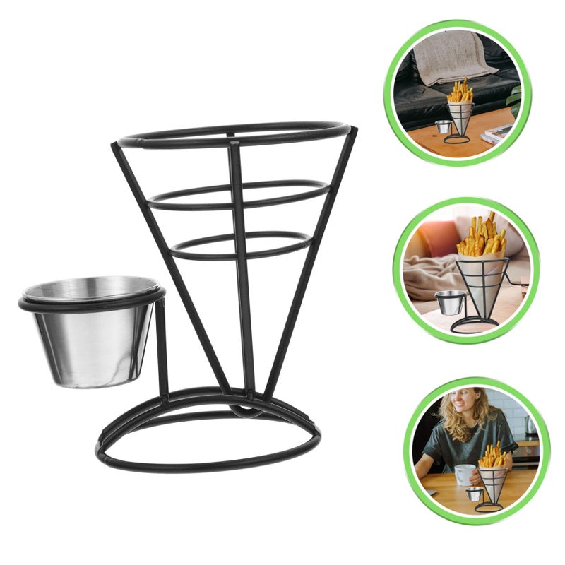 Stainless Steel Cone French Fry Stand with Sauce Cup Holder Portable Snack Basket for Home Party Restaurant - Image 5