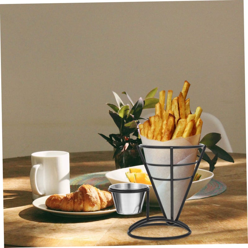 Stainless Steel Cone French Fry Stand with Sauce Cup Holder Portable Snack Basket for Home Party Restaurant - Image 4