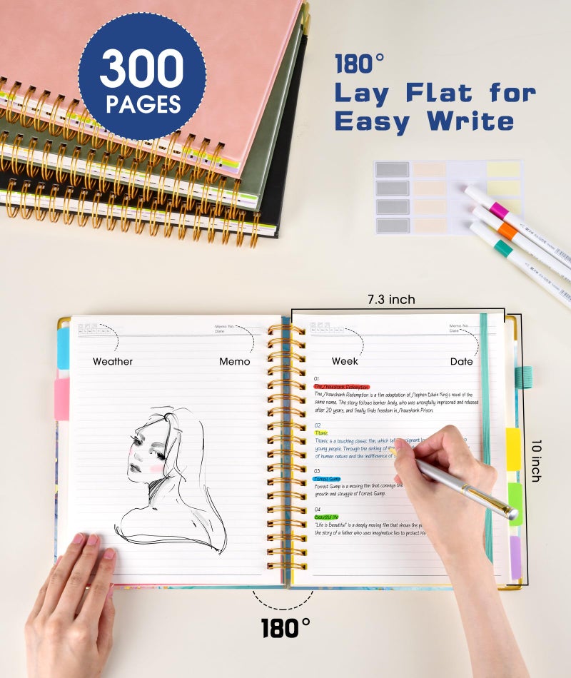 dilitego Hardcover Spiral Notebook Journal with Removable Dividers Tabs, 300 Pages 5 Subject Notebook College Ruled, 100GMS Notebooks for Work School Note Taking,Lined Journal for Women,Pink Blue Marble - Image 3