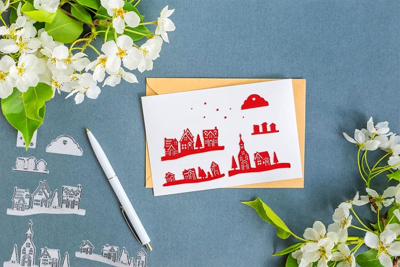 Hying Christmas Village House Cutting Dies Set, Tree Star Cloud City Die Cuts for Card Making Winter Holiday Family Dies Stencil Embossing Tool Scrapbooking DIY Etched Craft Dies - Image 4