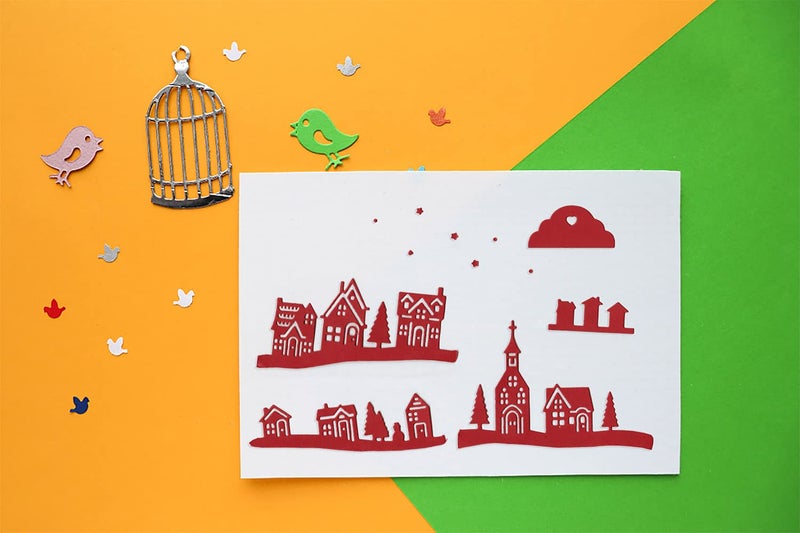 Hying Christmas Village House Cutting Dies Set, Tree Star Cloud City Die Cuts for Card Making Winter Holiday Family Dies Stencil Embossing Tool Scrapbooking DIY Etched Craft Dies - Image 3