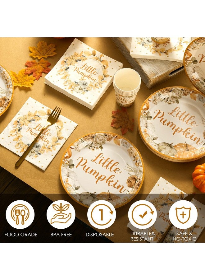 Skylety 150 Pcs Little Pumpkin Baby Shower Party Decoration Set Serves 50 Fall Disposable Dinnerware Set Dinner Dessert Plates Cups Napkins Autumn Farm Tableware Thanksgiving Party Supplies  - Image 2