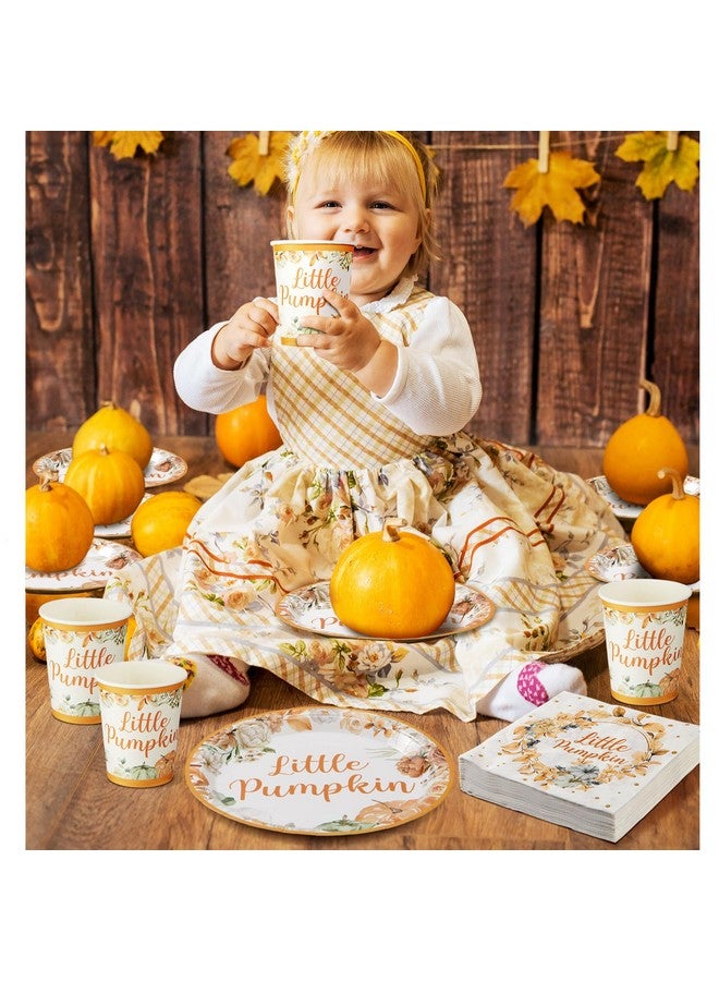 Skylety 150 Pcs Little Pumpkin Baby Shower Party Decoration Set Serves 50 Fall Disposable Dinnerware Set Dinner Dessert Plates Cups Napkins Autumn Farm Tableware Thanksgiving Party Supplies  - Image 5
