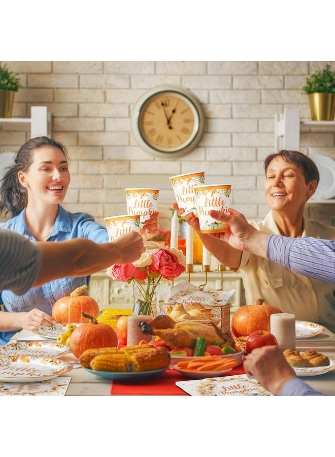Skylety 150 Pcs Little Pumpkin Baby Shower Party Decoration Set Serves 50 Fall Disposable Dinnerware Set Dinner Dessert Plates Cups Napkins Autumn Farm Tableware Thanksgiving Party Supplies  - Image 4