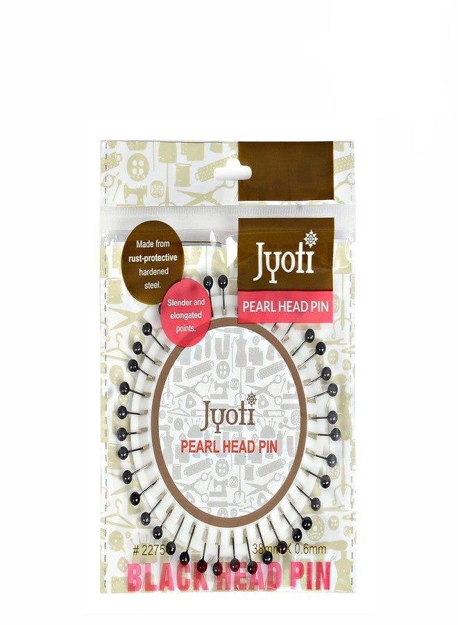 Jyoti Pearl Head Pins Round Black for Tailoring, Dressmaking, Crafting, Sewing, College Projects, Ornament, Patch Work, Decorating, Hijab, & Scarf for Women # 22754 (40 Pins on a Wheel) - Pack of 5 - Image 1