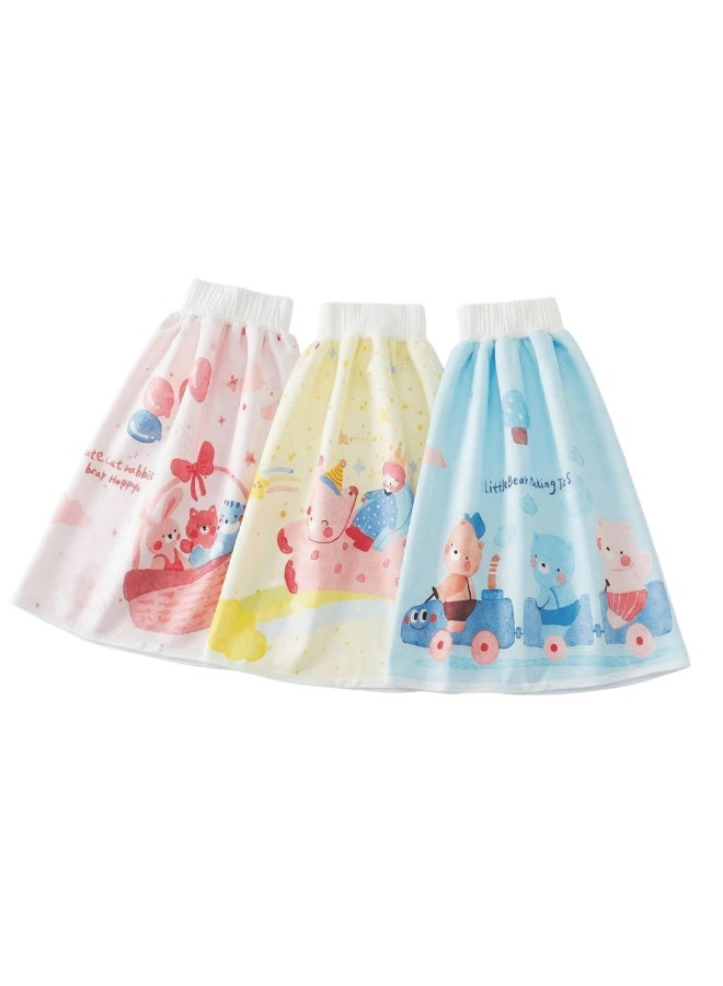 RooRound 3-Pack Toddler Waterproof Potty Training Skirt, High Waist Belly Protection Bedwetting Pants, Absorbent Soft Terry Cloth, Multiple Colors, Universal for 0-4 Years (One Size)