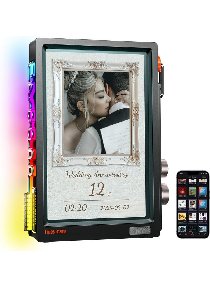 Divoom Divoom Times Frame-10.1" Transparent Digital Picture Frame Smart Linux OS with RGBLED Rotary Knob WiFi 64GB 400+Clock Faces Widget 50+API Feeds Gift Mode Pixel Art Community Personalized Data Display  - Image 1