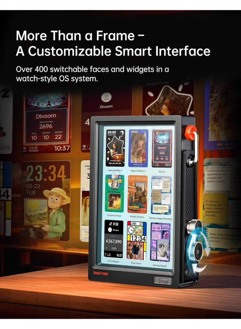 Divoom Divoom Times Frame-10.1" Transparent Digital Picture Frame Smart Linux OS with RGBLED Rotary Knob WiFi 64GB 400+Clock Faces Widget 50+API Feeds Gift Mode Pixel Art Community Personalized Data Display  - Image 4