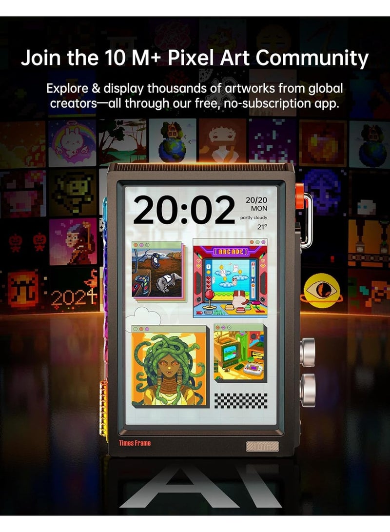 Divoom Divoom Times Frame-10.1" Transparent Digital Picture Frame Smart Linux OS with RGBLED Rotary Knob WiFi 64GB 400+Clock Faces Widget 50+API Feeds Gift Mode Pixel Art Community Personalized Data Display  - Image 2