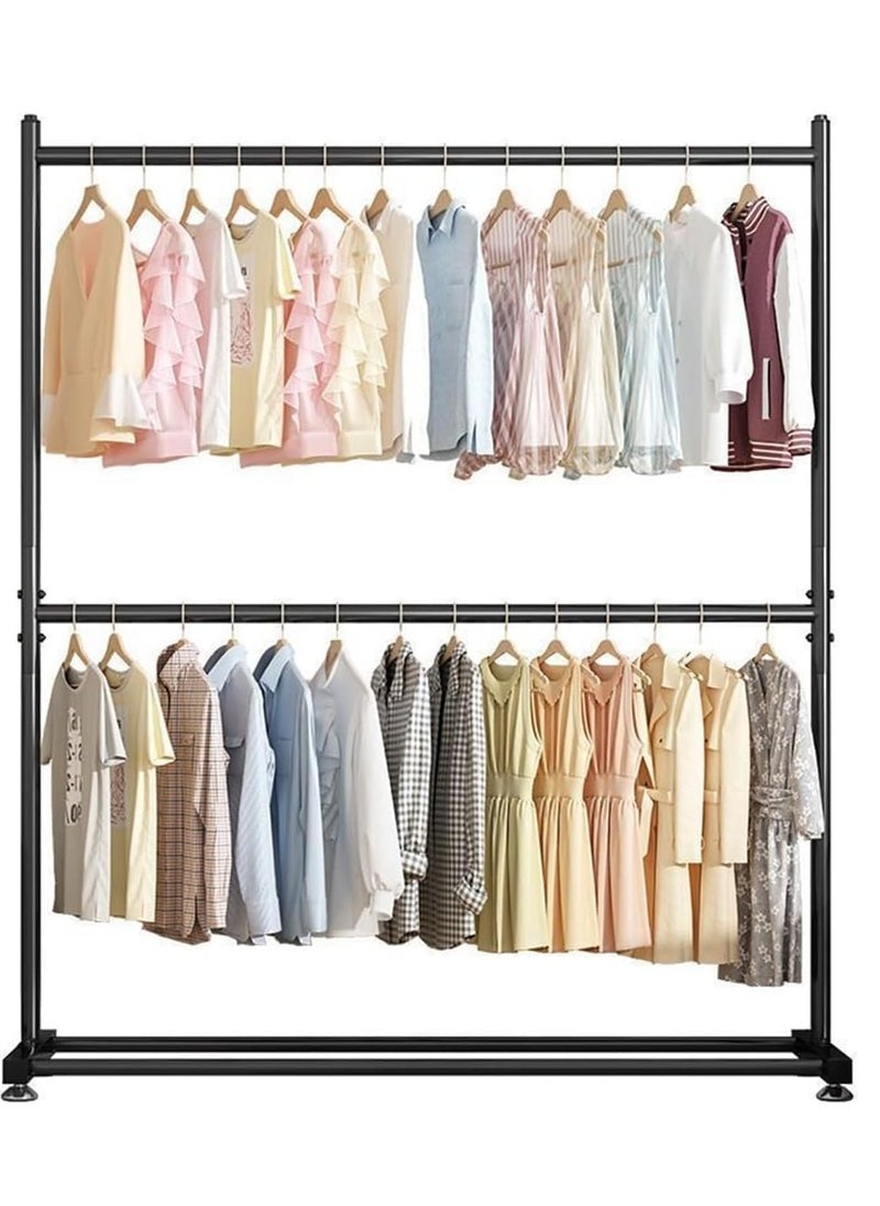 Arabest Arabest Double Rod Clothing Garment Rack : Double Level Clothes Rack Organizer with Bottom Shelf Large Load Capacity Metal Clothing Rack for Bedroom Hanging Clothes (150 * 182 * 40cm Black)  - Image 1