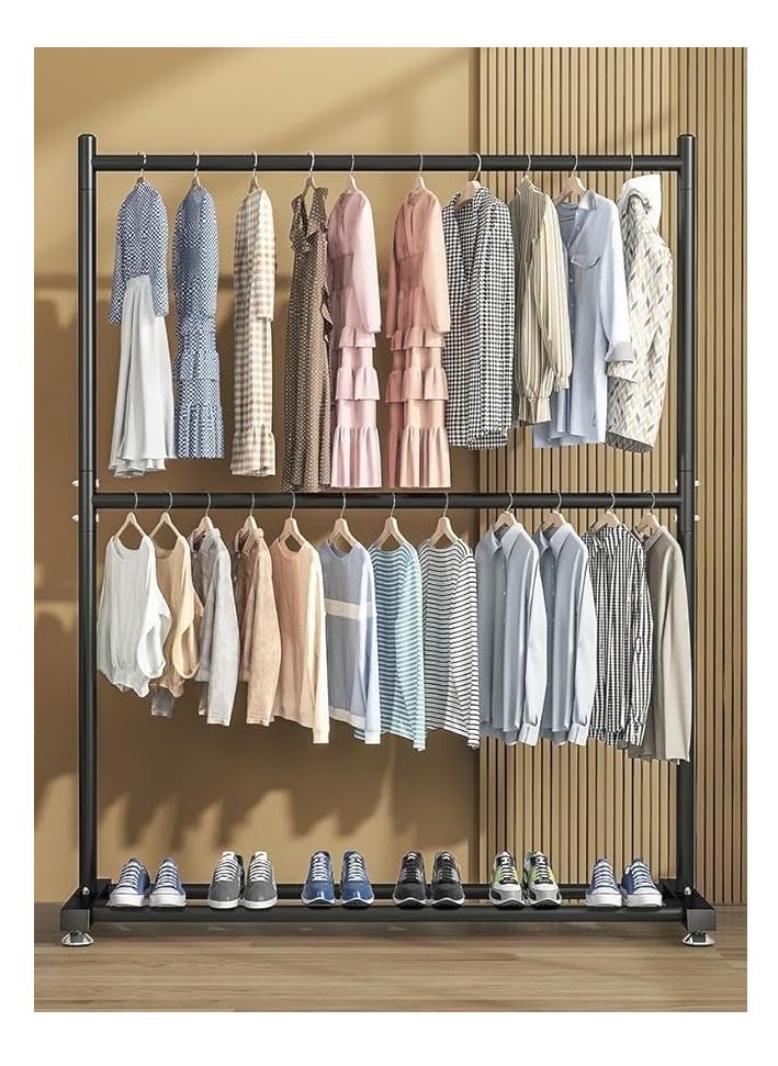Arabest Arabest Double Rod Clothing Garment Rack : Double Level Clothes Rack Organizer with Bottom Shelf Large Load Capacity Metal Clothing Rack for Bedroom Hanging Clothes (150 * 182 * 40cm Black)  - Image 2